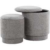 Marla Upholstered Ottoman Set in Grey Fabric